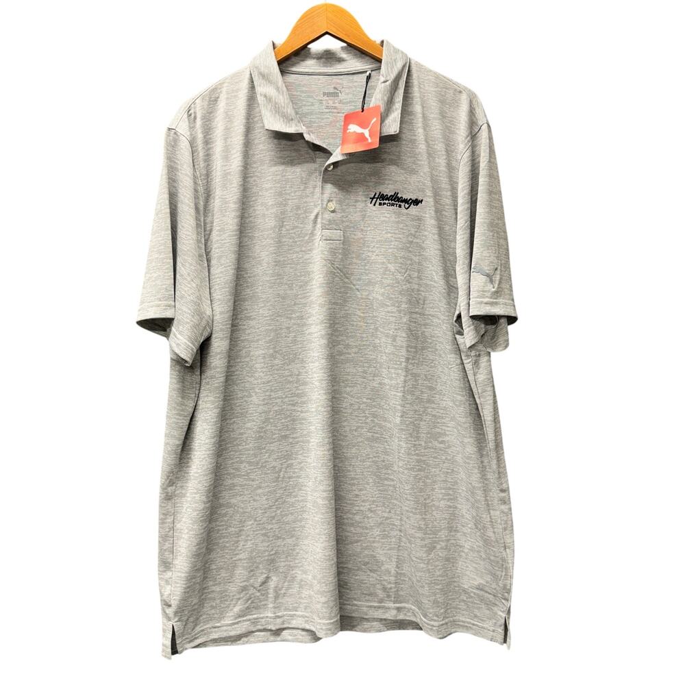 Puma Polo Shirt Mens XXL Golf Icon Heather Gray HEADBANGER SPORTS Logo NEW